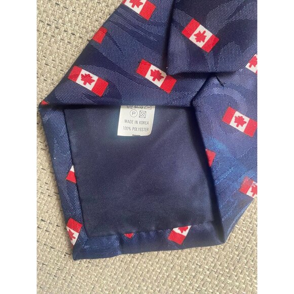 Moons Canadian Flag Tie Maple Leaf Navy Blue Made In Korea - Picture 3 of 3
